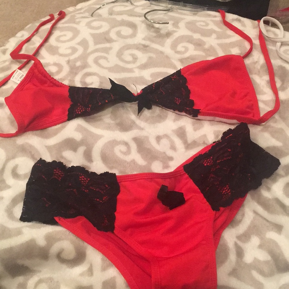 Womens’ Red and Black Lace Bikini